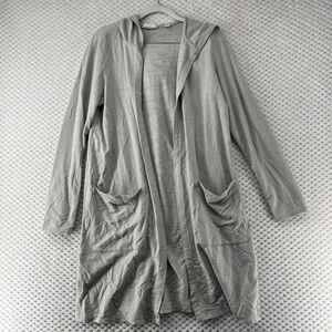 Pure Jill Hooded Duster Cardigan Open Front Pockets Gray Pima Cotton‎ Size S